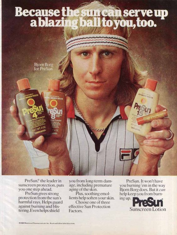 bjorn borg swedish tennis icon appears for sunscreen lotion ad